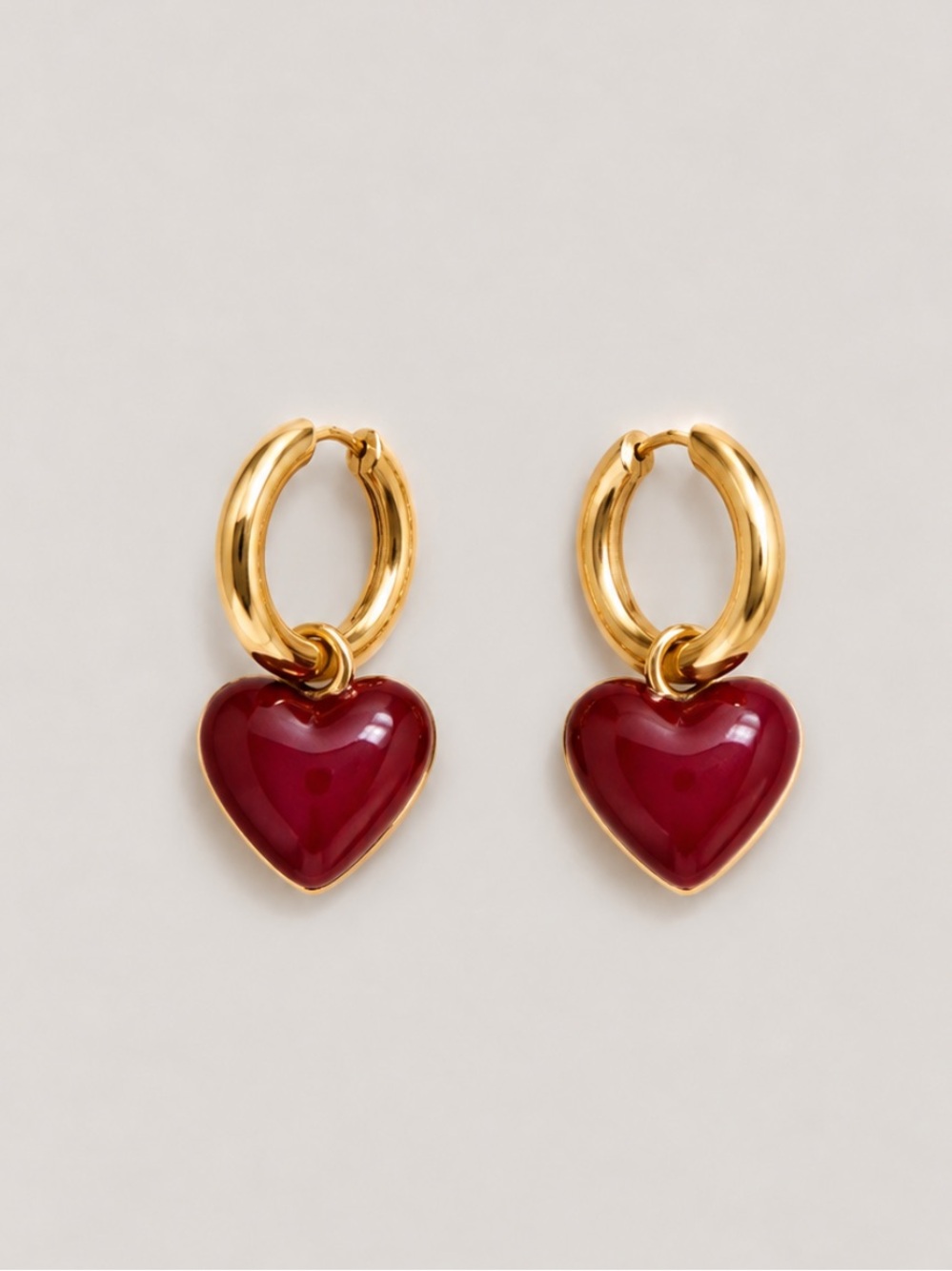 New! Cranberry Red Wine Heart Huggie Hoop Earrings NWOT